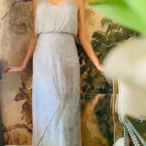 Adrianna Papell baby blue sequined gown